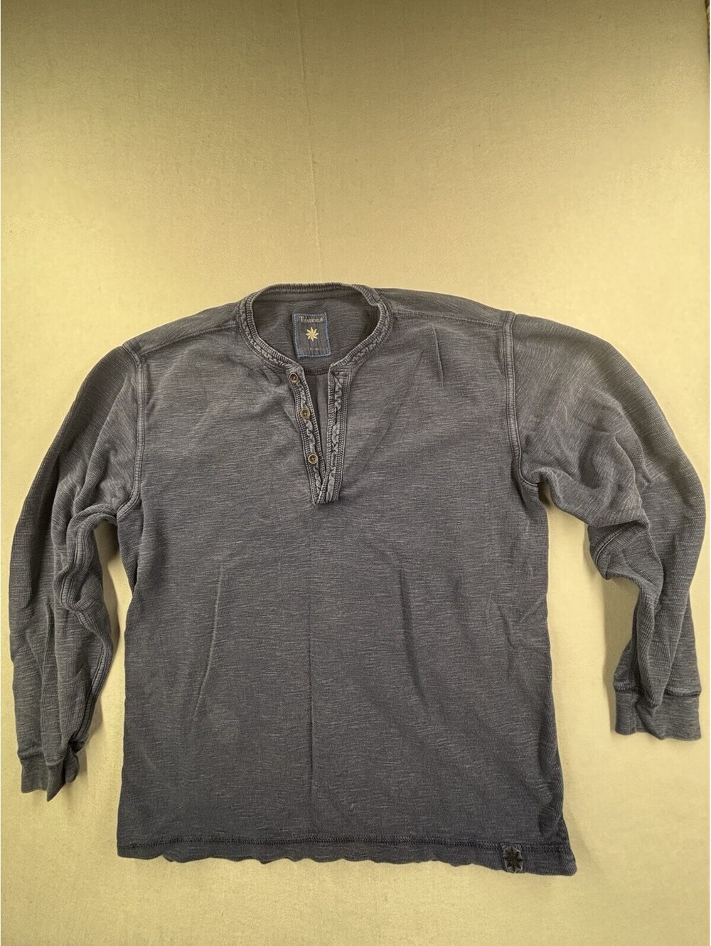 Thaddeus TADD Men’s L Waffle Knit Henley Thermal Shirt Indigo Navy Blue‎ Luxury